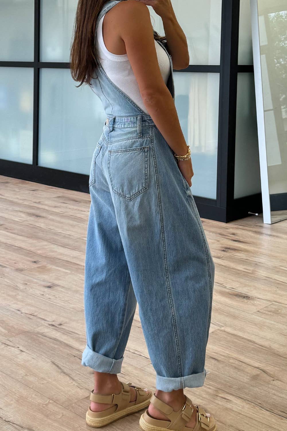 Adjustable Buckle Barrel Denim Overalls