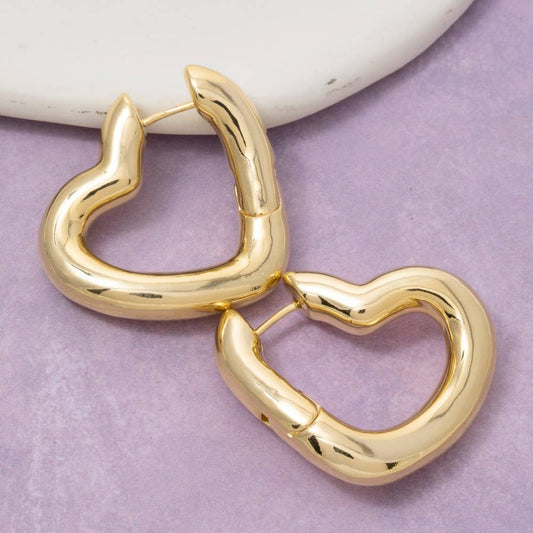 Gold Dipped Thick Heart Hoop Earrings