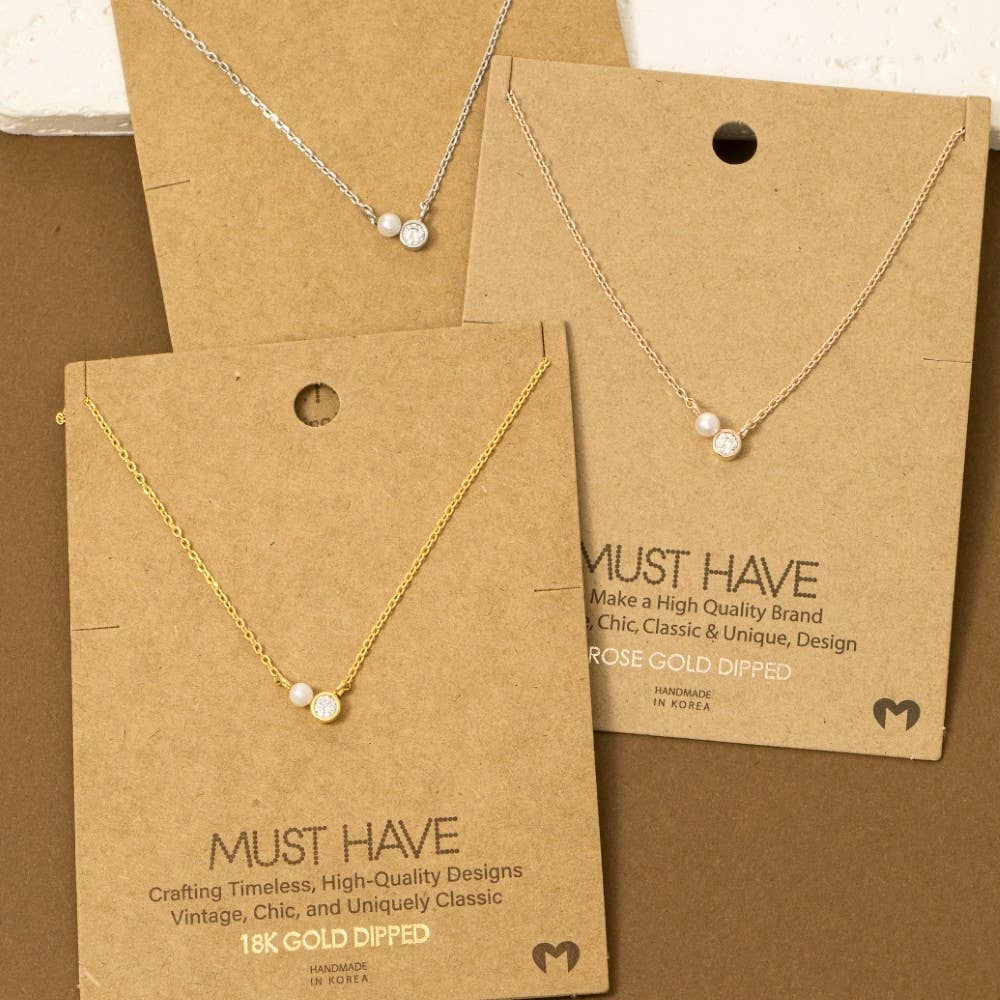 Mini Pearl And Cz Stud Charm Necklace