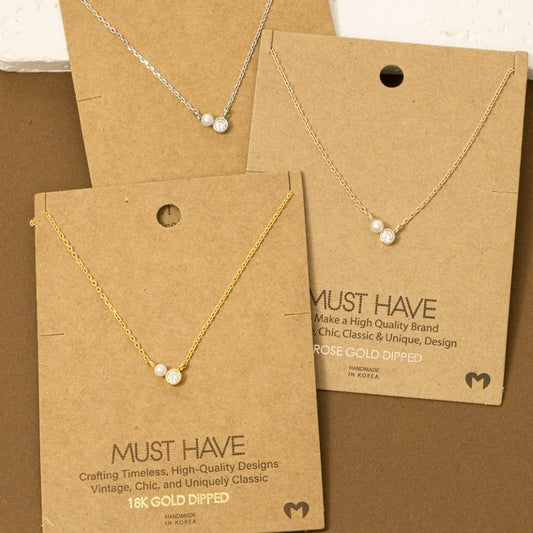 Mini Pearl And Cz Stud Charm Necklace