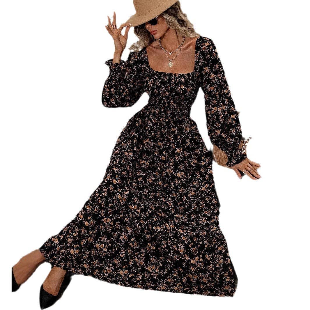 Long Sleeve Backless Floral Maxi Dress