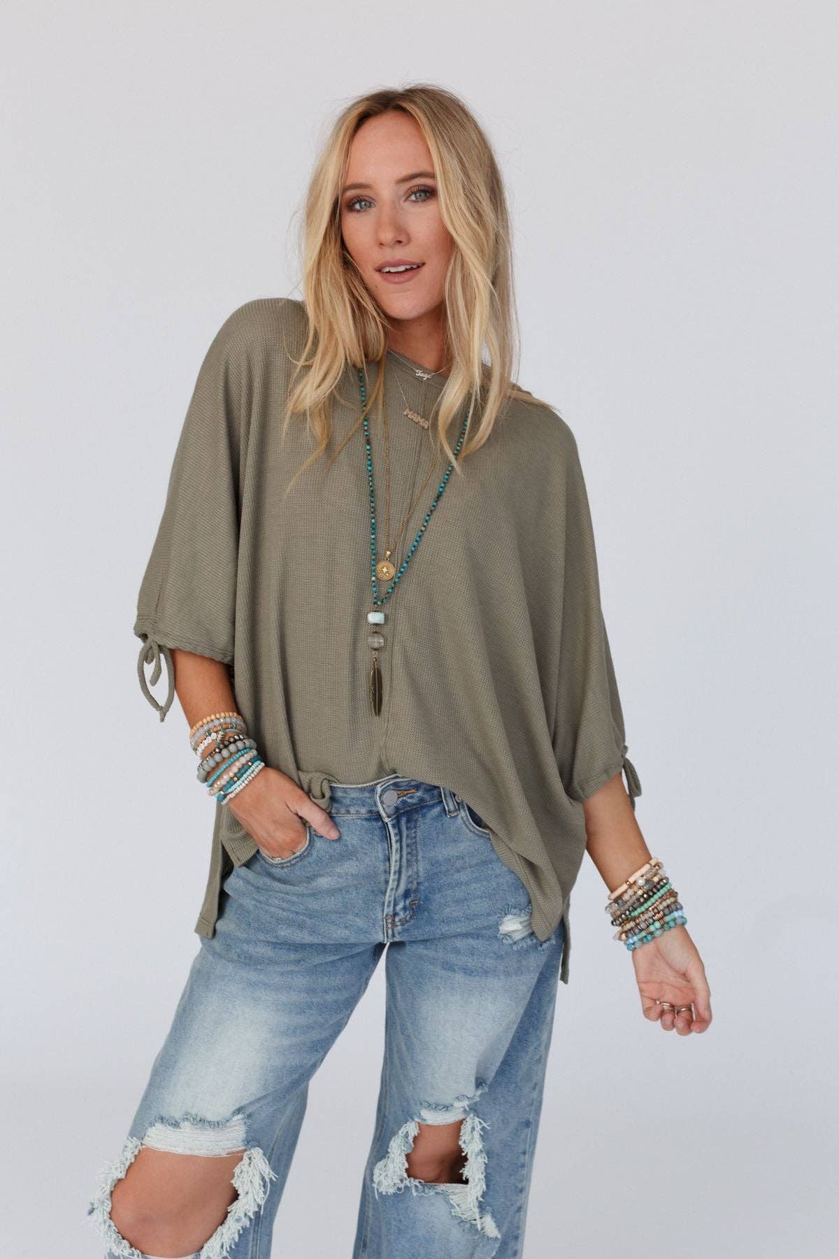 Three Bird Nest - Little Lark Puff Sleeve Tee - Olive