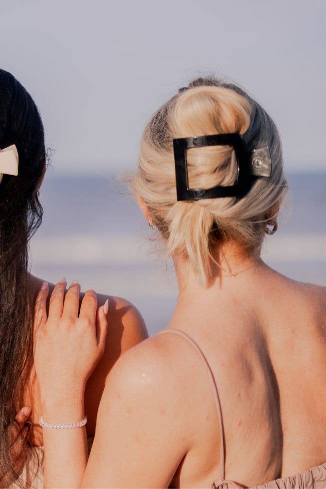 TELETIES - Square Flat Hair Clip | Large | Jet Black