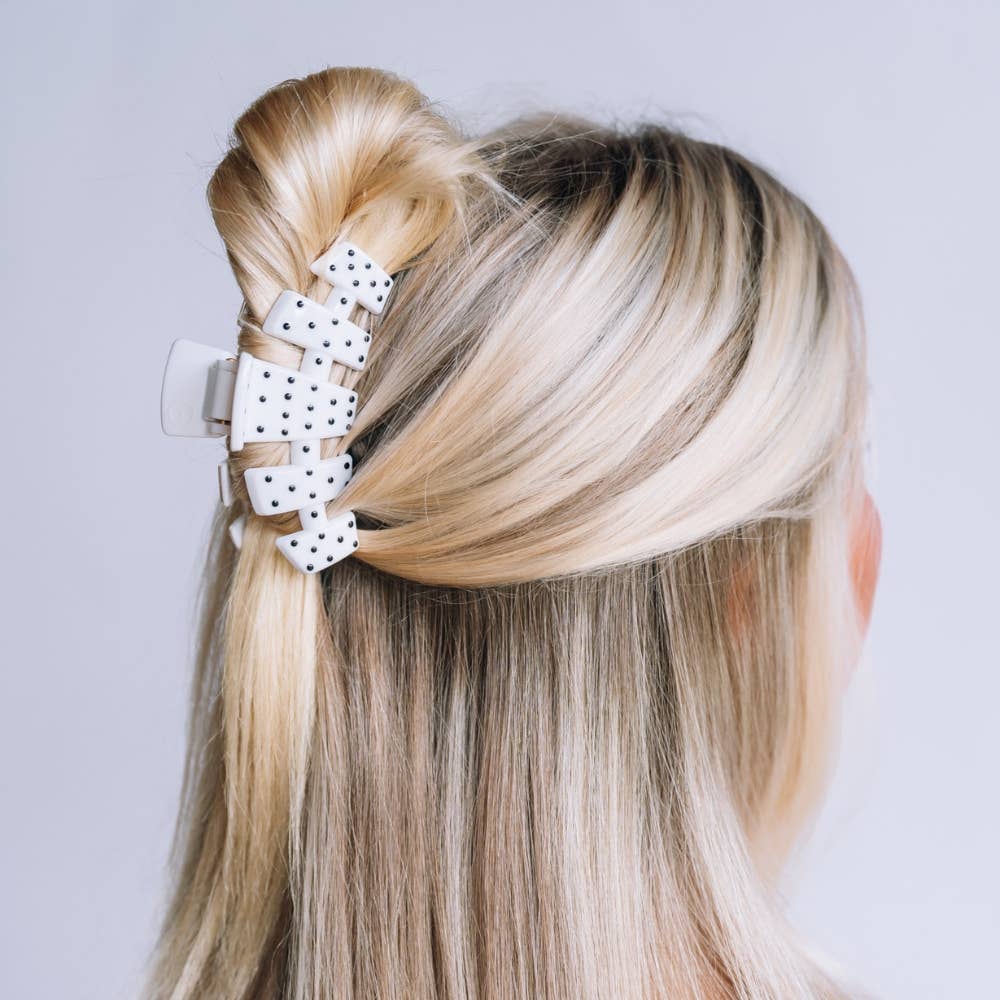 TELETIES - Classic White Polka Dot Party Medium Claw Clip