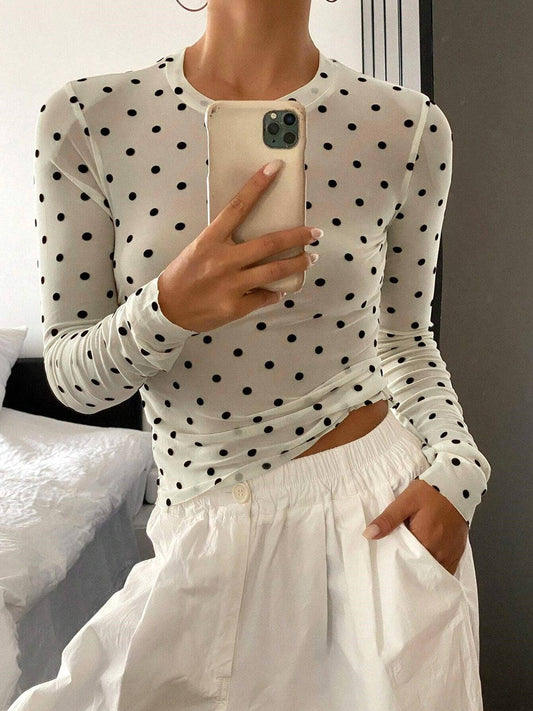 Polka Dot Sheer Mesh Blouse