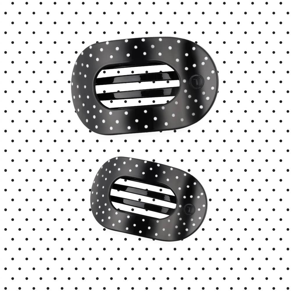 TELETIES - Black Polka Dot Party Large Flat Round Hair Clip