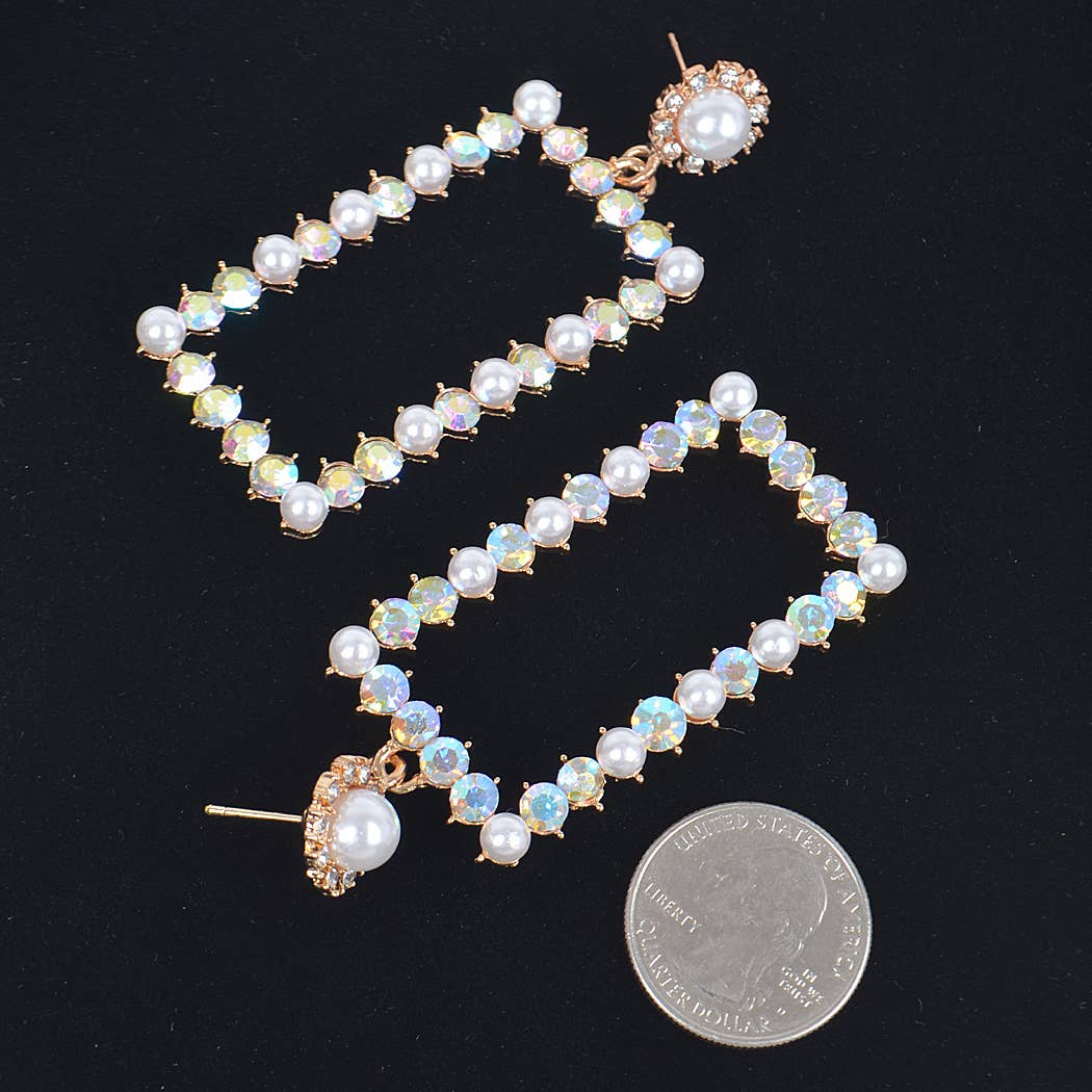 3AM BY H&D ACCESSORIES - Faux Pearl Rectangle Rhinestone Dangle Earrings