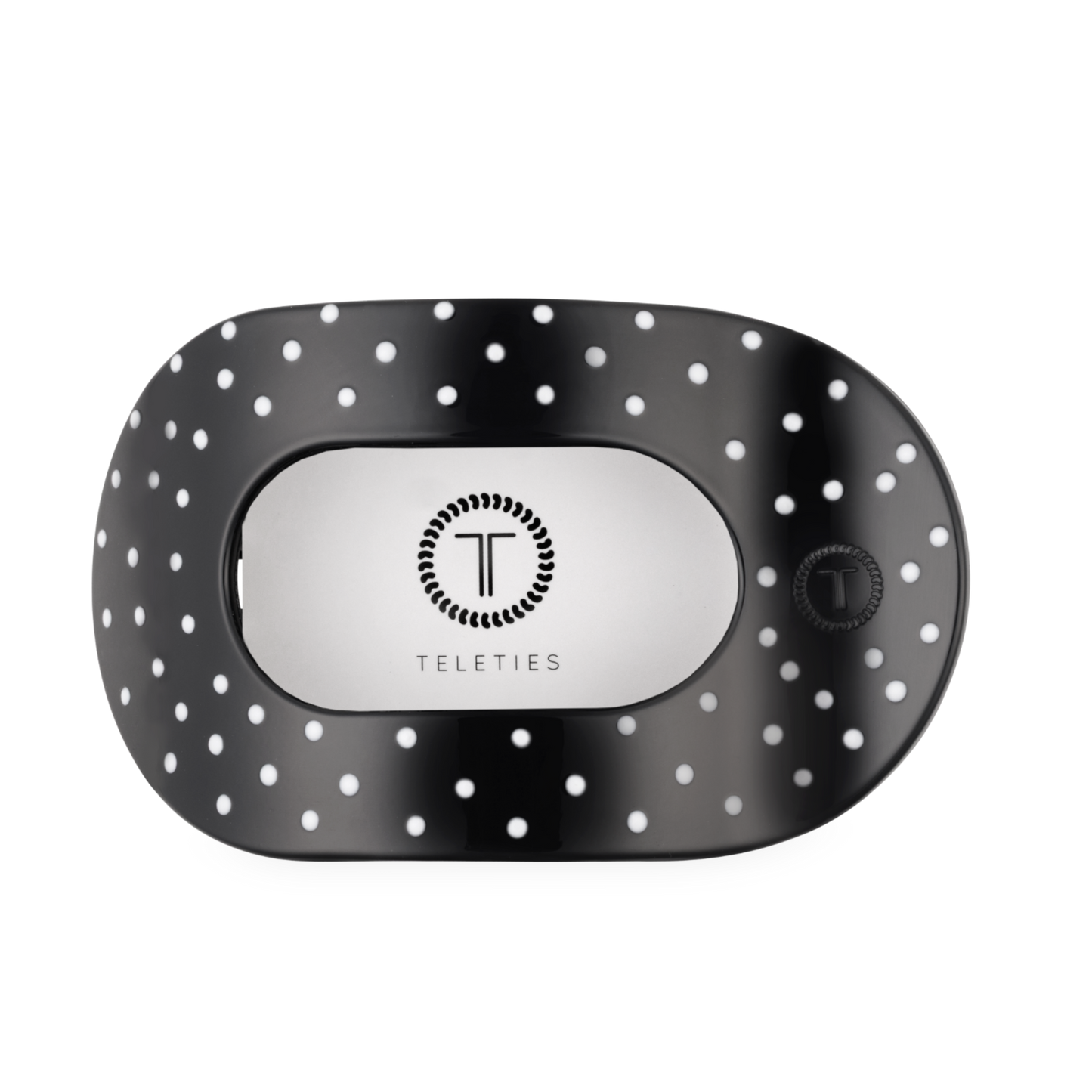 TELETIES - Black Polka Dot Party Large Flat Round Hair Clip