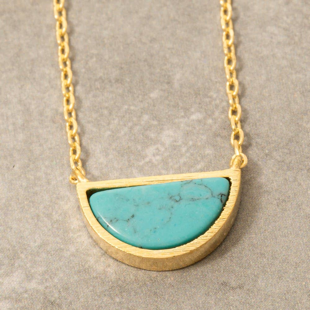 Gold Dipped Semi Circle Stone Pendant Necklace