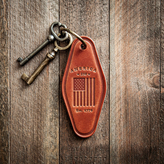 America 250th Anniversary Flag Leather Keychain Motel Style