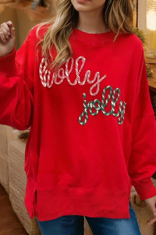 Little Daisy Closet - LDC holly jolly Playful Letter Embroidered Baggy Sweatshirt