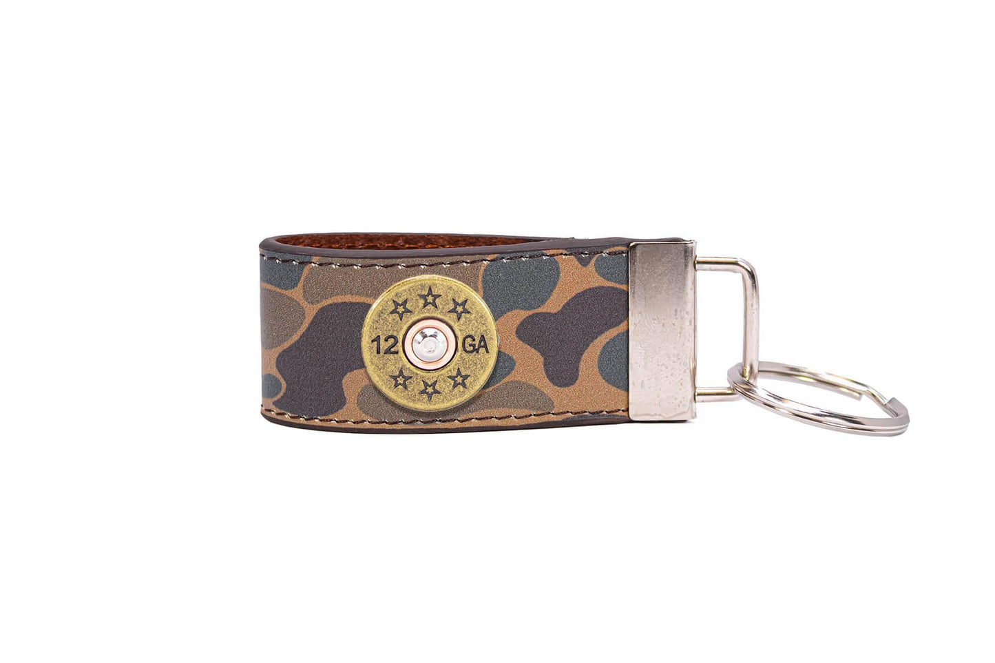 Shotshell Hunting Old School Camo Leather Loop Keychain.