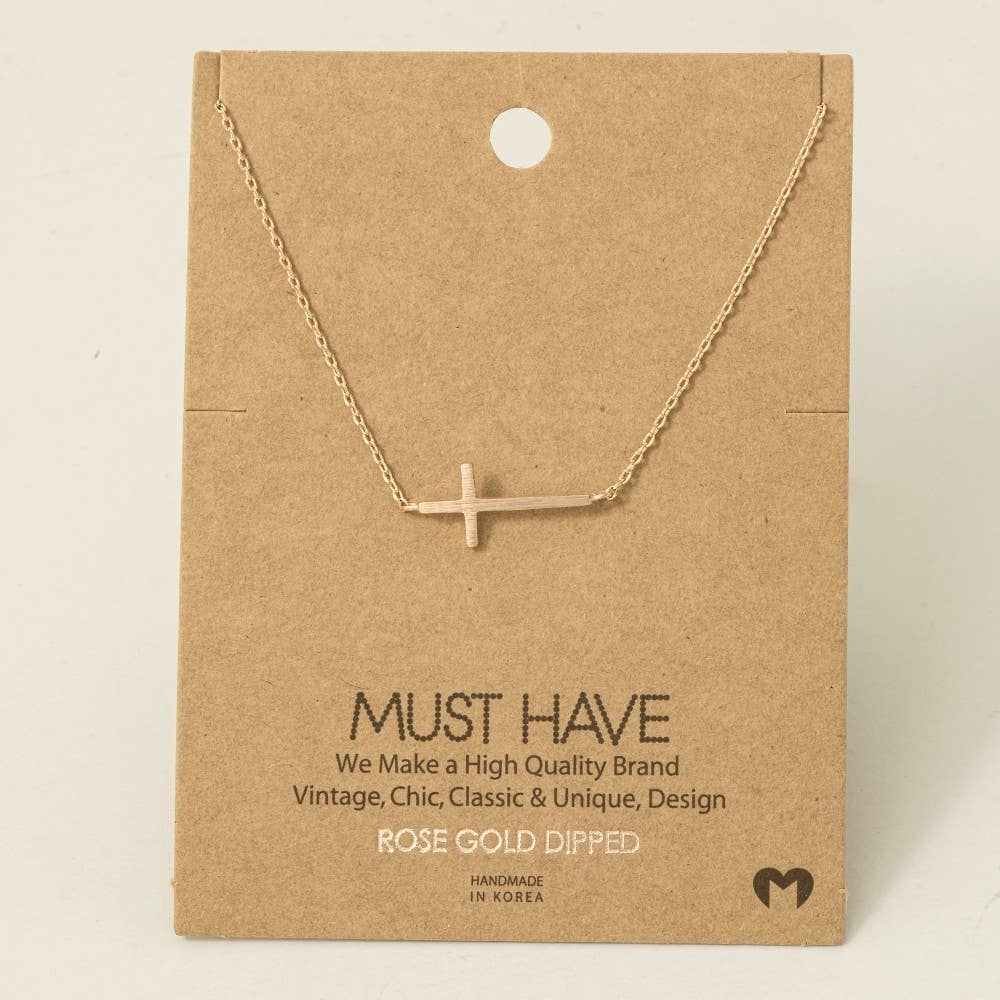 Gold Dipped Side Cross Pendant Necklace