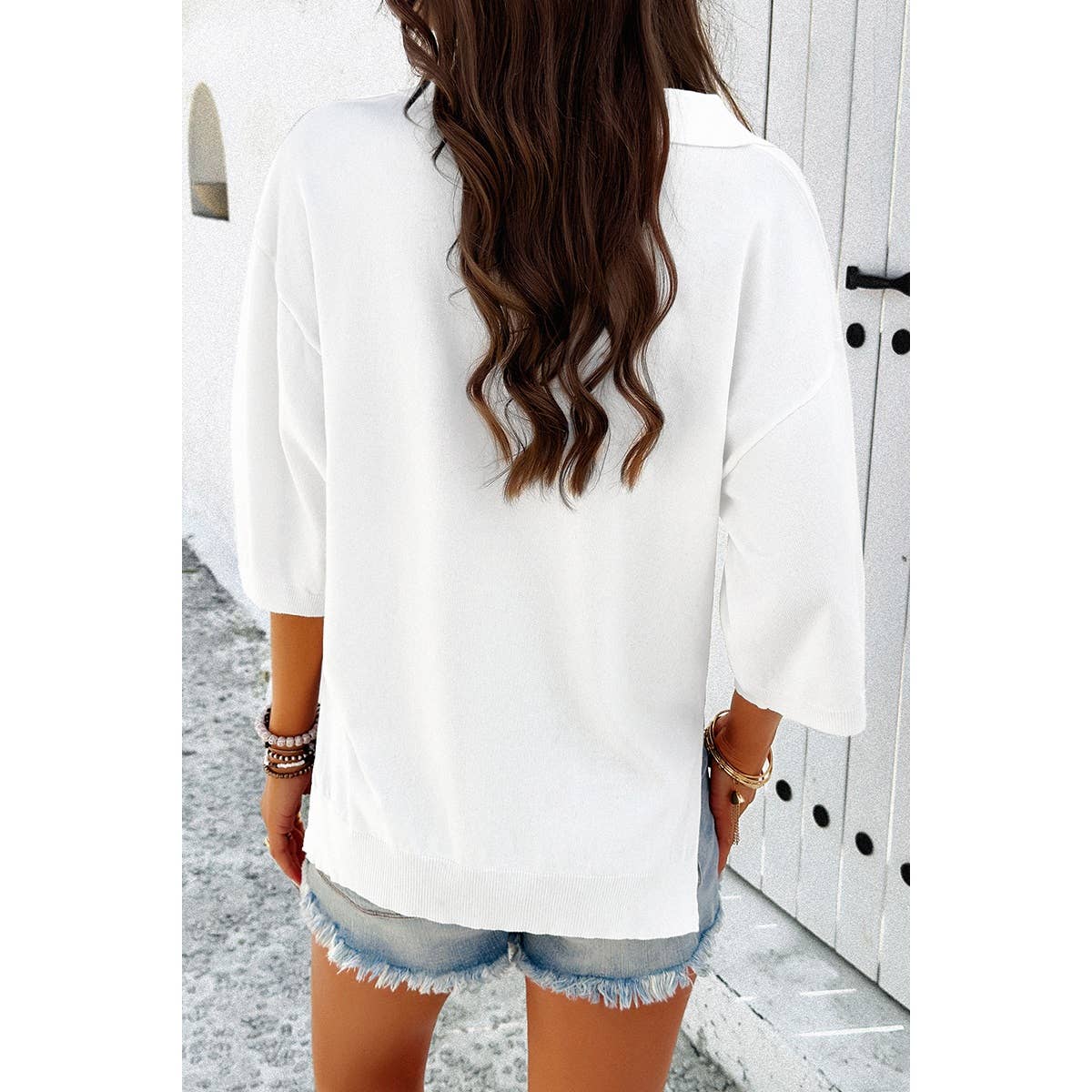 Knit Solid Loose Fit Collar Blouse Sweater