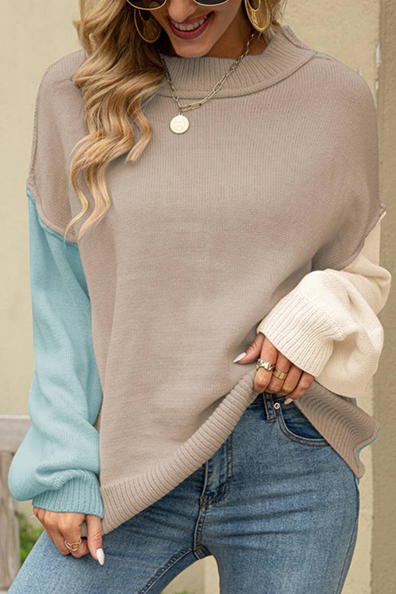 PATCHWORK FASHION KNIT CREW NECK PULLOVER