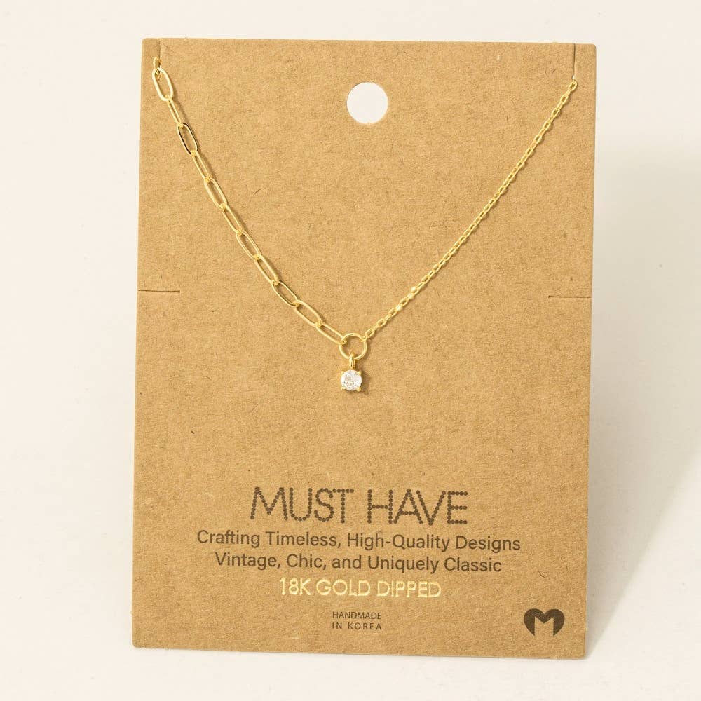 Chain Link Rhinestone Stud Charm Necklace