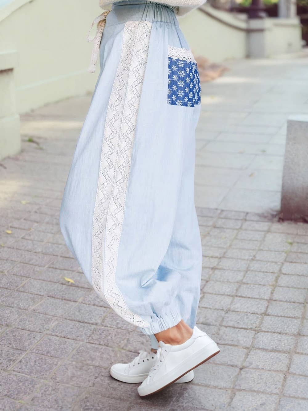 Solid Skinny Embroidery Stretch High Waist Pants