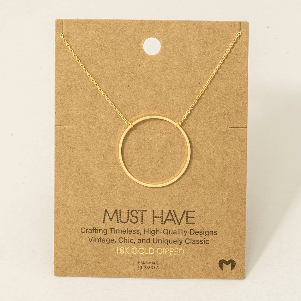 Gold Dipped Large Circle Cut Out Pendant Necklace