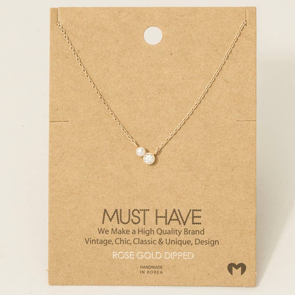 Mini Pearl And Cz Stud Charm Necklace