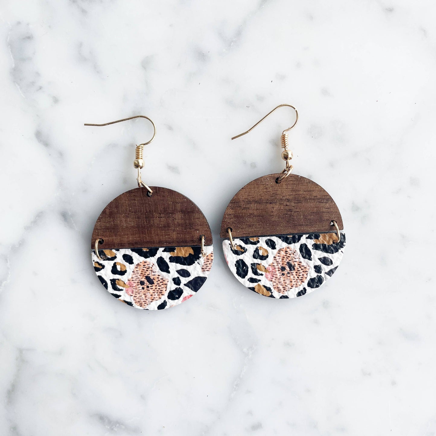 Le Marigny & Co - Genuine Leather & Wood Earring - Floral Leopard