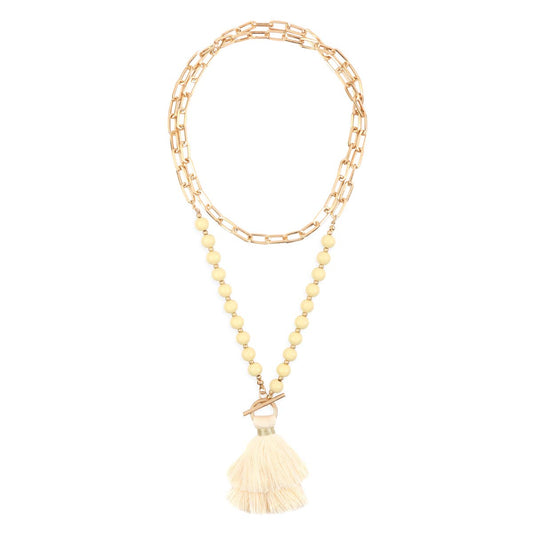 MYS Wholesale Inc - MYN1302 - COTTON TASSEL CHAIN BEADED NECKLACE