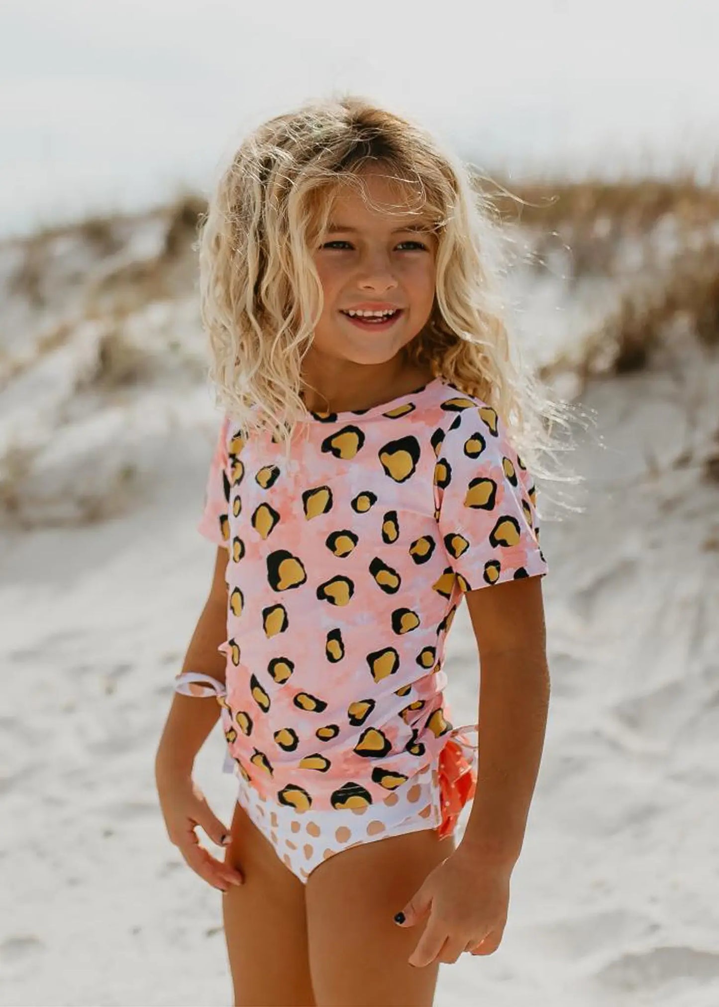 Kid’s Pink Leopard Rashguard Swimsuit