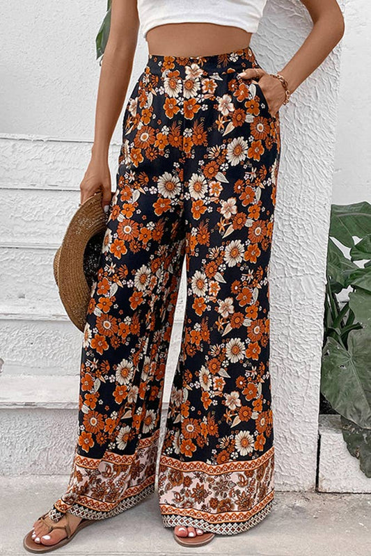 UNISHE - High Waist Flower Print Wide Leg Pants BFZY567