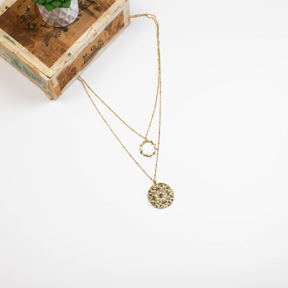 Funky Monkey Fashion - Medallion Style - Double Necklace - Goldtone