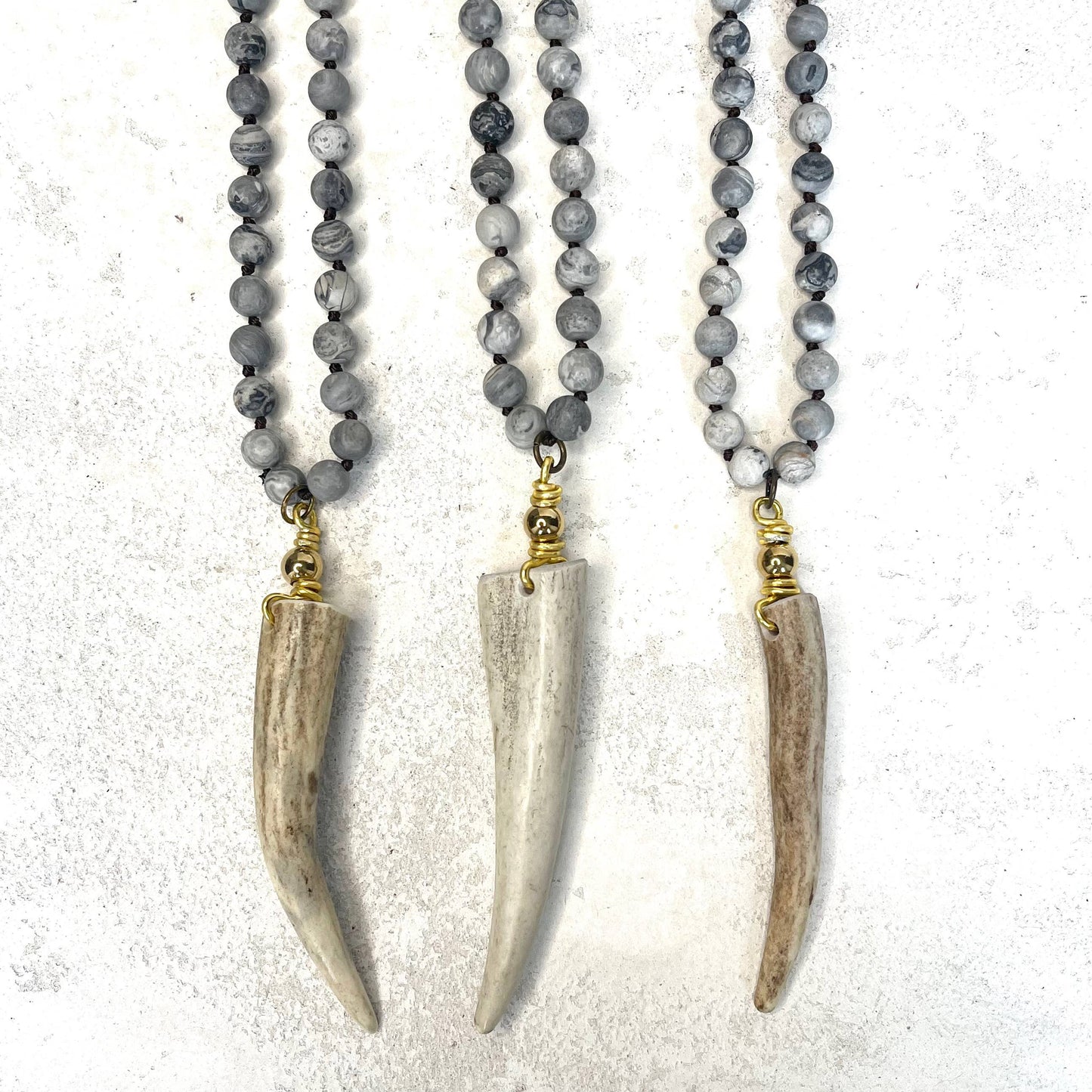 L rae jewelry - Deer Antler Tine Knotted Gemstone Bead Necklace Boho Western